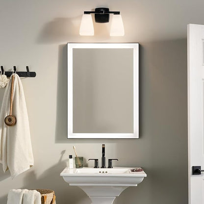 Kichler Marant 14.25" 2-Light Vanity Light with Opal Glass in Black, for Bathroom, Powder Room, Over a Mirror, (14.25" W x 9.5" H), 55215BK