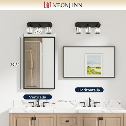 Keonjinn 40 x 24 Inch Black Bathroom Mirrors for Over Sink, Metal Frame | Beveled Rectangle Framed Mirrors for Wall, Black Bathroom Vanity Mirror, Tempered Glass, Square Corner, Farmhouse Style