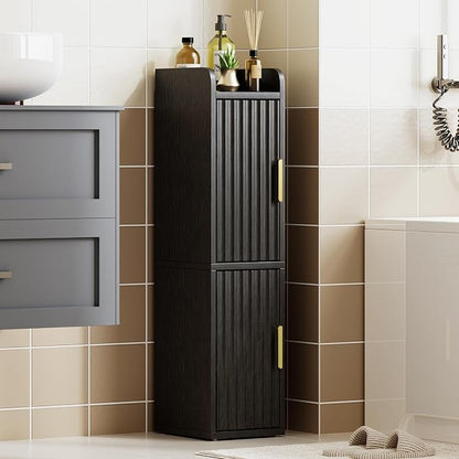 Yoobure Small Bathroom Storage Cabinet - Corner Floor Cabinet with 2 Doors & Adjustable Shelves, Narrow Slim Toilet Paper Cabinets, Skinny Bathroom Organizer for Small Space, 7.9" D x 7.9" W, Black