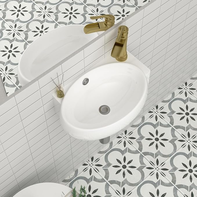 Mocoloo Wall Mounted Bathroom Sink Right Corner Floating Sinks with Faucet Hole 16" White ADA Compliant Ceramic Bathroom Sink Wall Hung Porcelain with Overflow Hole Hand Basin
