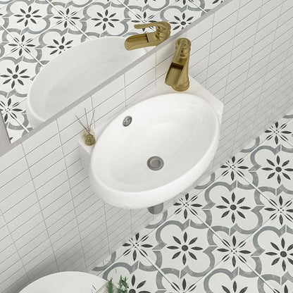 Mocoloo Wall Mounted Bathroom Sink Right Corner Floating Sinks with Faucet Hole 16" White ADA Compliant Ceramic Bathroom Sink Wall Hung Porcelain with Overflow Hole Hand Basin