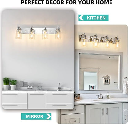 4-Light Bathroom Light Fixtures Modern Chrome Vanity Lights for Bathroom Lighting Fixtures Over Mirror for Cabinet Mirror Bedroom Hallway