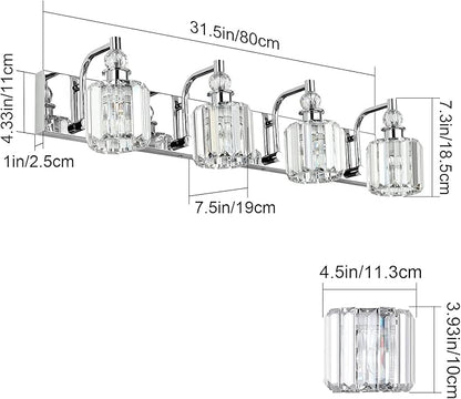 Ralbay Crystal Bathroom Vanity Light - 4 Light Modern Crystal Bathroom Lights Fixtures Over Mirror, Stainless Steel Chrome Vanity Light for Wall Lights Fixtures