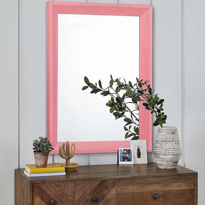 AAZZKANG Rectangle Mirror with Wood Frame Modern Farmhouse Wall Mirrors Decor Large 28"x20" for Bedroom Bathroom Living Room Pink