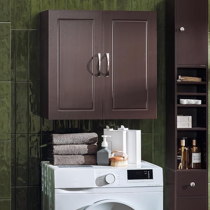 SoBuy Wall Cabinet, Bathroom Storage, 23.6 x 11.8 x 23.6 in, MDF, Brown | Standard Floating Wall Storage Cabinet With Flexible Shelf Layout, Universal Cabinet For Daily Home General Storage