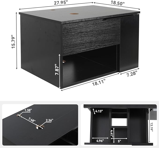 28 Inch Black Floating Bathroom Vanity with 1-Door and 1-Drawer, Modern Wall Mounted Cabinet Without Sink