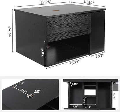 28 Inch Black Floating Bathroom Vanity with 1-Door and 1-Drawer, Modern Wall Mounted Cabinet Without Sink