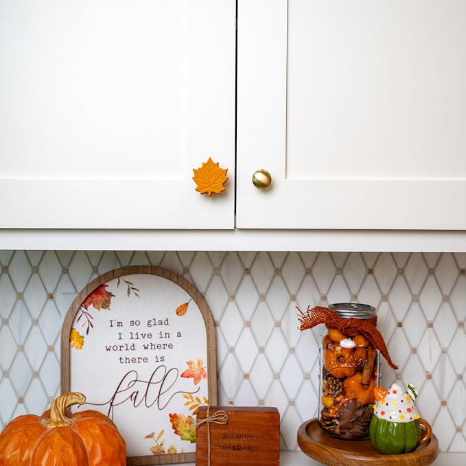 Knobēz 12pk Fall Cabinet Knob Covers - Leaf Decorative Knob Covers | Holiday knob covers for cabinets and drawers. Stretchy fabric fits 1 to 1.5 inch hardware. Seasonal home decor upgrade