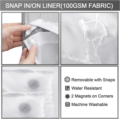 Snap-in Fabric Replacement Liner 59" W x 55" L, for 60" W x 72" L No Hook Shower Curtain