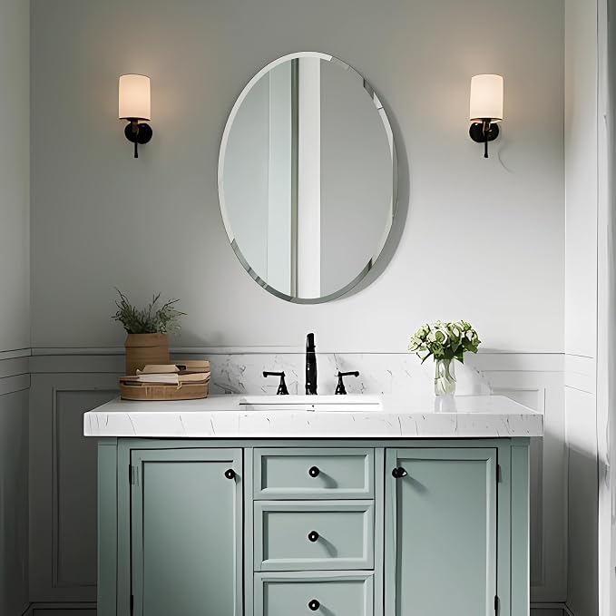 Bathroom Mirror for Over Sink 16" x 24" Oval Frameless Wall Mirror | Beveled Polished Edge Decorative Wall Mirror for Bathroom, Bedroom, Vanity and Entryway