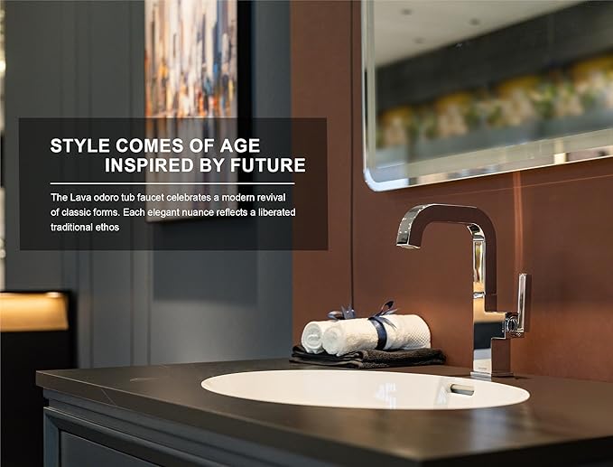 Chrome Bathroom Faucet Single Hole, Lava Odoro Square Bathroom Sink Faucet Single Handle Vanity Faucet with Drain Assembly, Solid Brass Vessel Sink Faucet Deck Plate Included, BF204-C