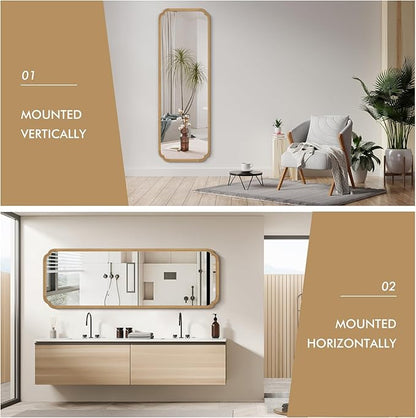 WallBeyond Full Length Mirror Wall Mounted 71"x24", Rustic Wooden Frame Floor Mirror, Large Full Body Mirror for Bedroom, Leaning or Hanging Against Wall (Natural Solid Wood)
