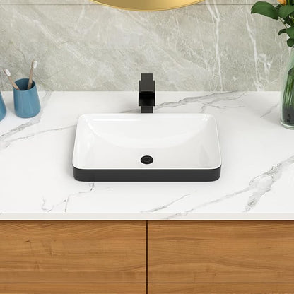Lordear Vessel Sink Rectangle 19 Inch Bathroom Sinks 19"x12" Inch Semi Recessed Sink 5'' Deep Rectangular White Ceramic Modern Vanity Sink Bath Wash Above Counter Basin
