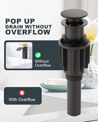 Vessel Sink Faucet Black and Gold: ARCORA Single Hole Tall Waterfall Bathroom Faucet, Single Handle Lavatory Vanity Tap with Pop Up Drain and cUPC Supply Lines
