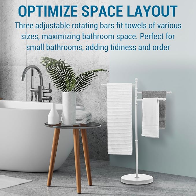 MyGift 40 Inch Freestanding Towel Rack, 3 Swivel Bar Bathroom Drying Stand | Three rotating bars provide convenient towel drying and storage for bathrooms, pools, spas, and hot tub areas