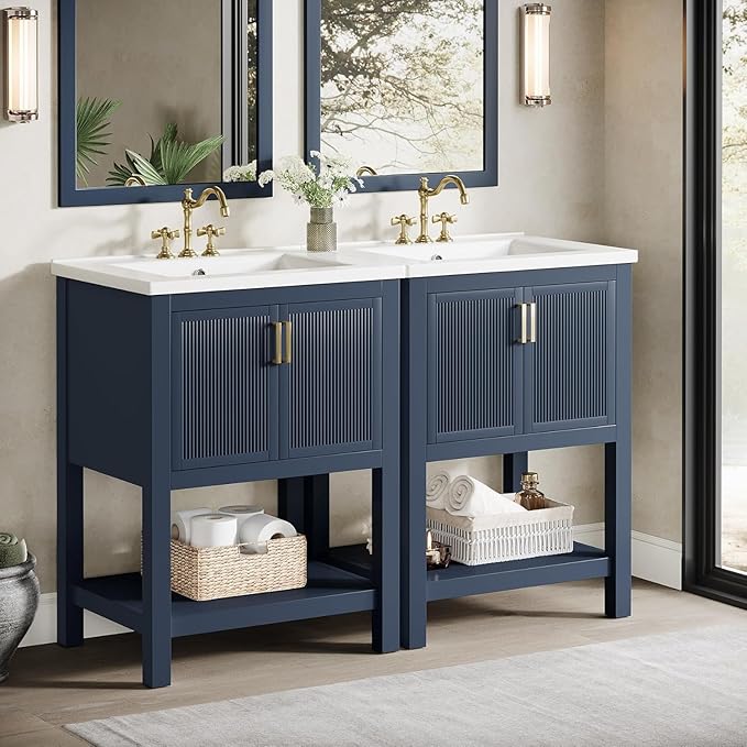 Tribesigns 48" Modern Bathroom Vanity with Sink, Freestanding Bathroom Vanities Cabinet Combo, Bathroom Sink Cabinet with 2 Doors and 1 Drawer, Solid Wooden Frame, Navy Blue
