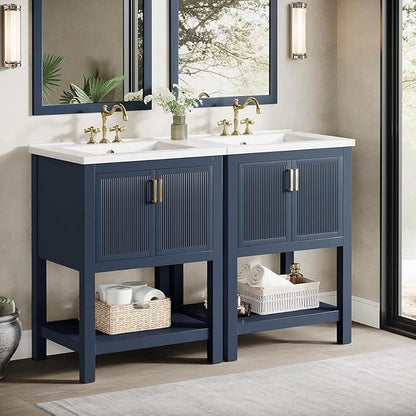 Tribesigns 48" Modern Bathroom Vanity with Sink, Freestanding Bathroom Vanities Cabinet Combo, Bathroom Sink Cabinet with 2 Doors and 1 Drawer, Solid Wooden Frame, Navy Blue
