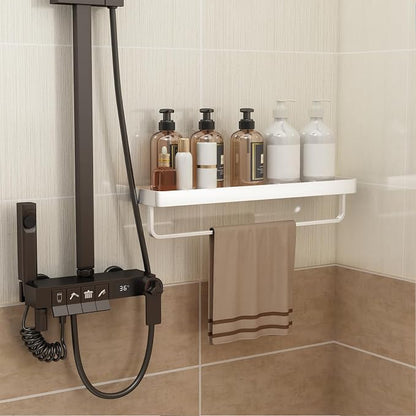 20 Inch Long Floating Bathroom Shelf with Towel Bar, Clear Tempered Glass Wall Shelf for Bathroom Storage Organizer, Matte Silver