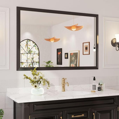 Bathroom Mirror Black, 60x40 Inch | Thick Metal Framed, HD Reflection, Anti-Rust, Hang Horizontally/Vertically, Suitable for Vanity, Bedroom, Bathroom, Entryway