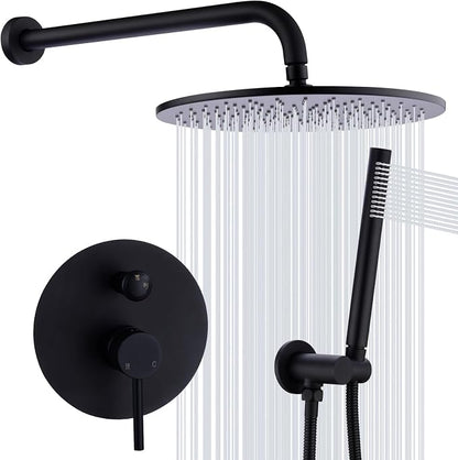 TRUSTMI 10" Pressure Balance Rain Shower System with Handheld, Matte Black | Rain shower faucet with cUPC valve and handheld spray. Prevents scalding, ideal for safe modern bathroom upgrades