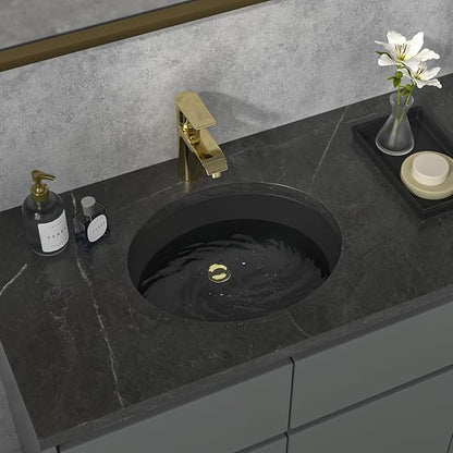 Sarlai Black Undermount Bathroom Sink -18 x15 inch Oval Vessel Sink Under counter Lavatory Sink Black Ceramic Vanity with Overflow, Modern Art Basin, Interior Dimension 16-1/7 x 13 Inch