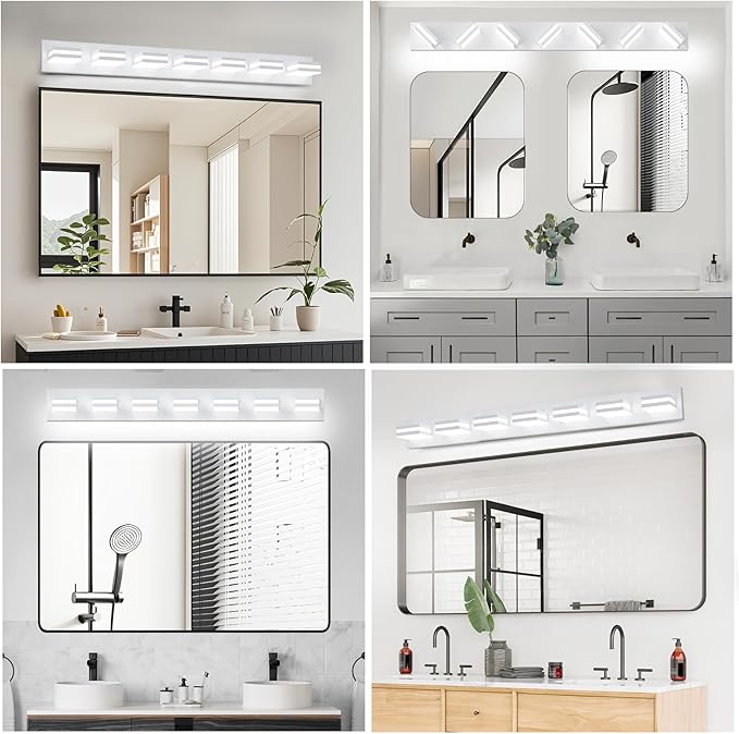 IZORRO LED Modern Bathroom Lights Fixtures(7-Light,Dimmable),Matte White Acrylic Wall Lighting,Vanity Lights for Bathroom Over Mirror - 6000k 40In （No Assembly Required）