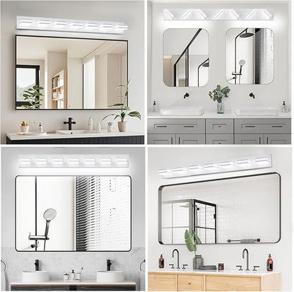 IZORRO LED Modern Bathroom Lights Fixtures(7-Light,Dimmable),Matte White Acrylic Wall Lighting,Vanity Lights for Bathroom Over Mirror - 6000k 40In （No Assembly Required）