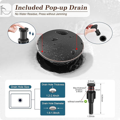 Bronze Waterfall Vessel Sink Faucet, Brass 12 Inch Tall Bathroom Faucets Single Hole Single Handle for Bathroom Bowl Sink with Pop-up Drain & Hoses for Vanity Countertop Modern Farmhouse