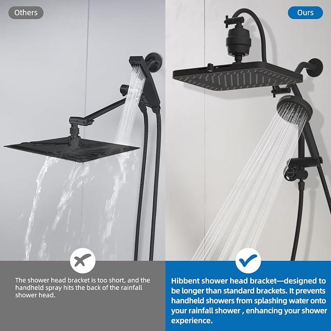 Hibbent 5-spray Dual Filtered Rainfall Shower Head with 10 Spray Handheld | High Pressure 13'' Showerhead Combo, Easy Reach 4-way Diverter Arm with Pause Mode, 71'' Hose & Holder, Oil-Rubbed Bronze