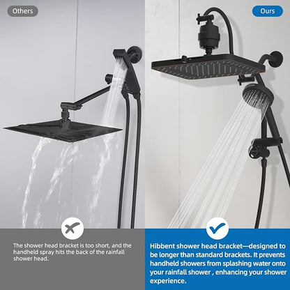 Hibbent 5-spray Dual Filtered Rainfall Shower Head with 10 Spray Handheld | High Pressure 13'' Showerhead Combo, Easy Reach 4-way Diverter Arm with Pause Mode, 71'' Hose & Holder, Oil-Rubbed Bronze
