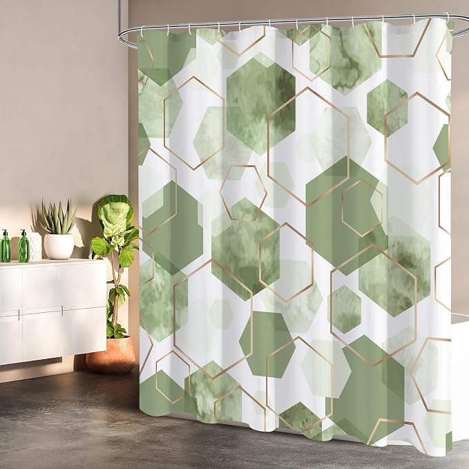 Litabel Extra Long Geometric Shower Curtain for Bathroom, 72x84 | Extra Long Modern Minimalist Shower Curtais, Sage Green Geometric Art Print Abstract Waterproof Bath Curtain