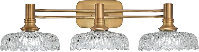 3-Light Bathroom Vanity Light Fixtures Vintage Brass Wall Light Fixtures Vanity Lights Over Mirror for Bedroom Living Room Bathroom