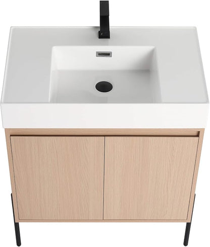 Crownpoint 30 Inch Bathroom Vanity with Sink, White Sink, White Oak Finish, Full Assembly Required, Elegant Bathroom Vanities for Modern Homes