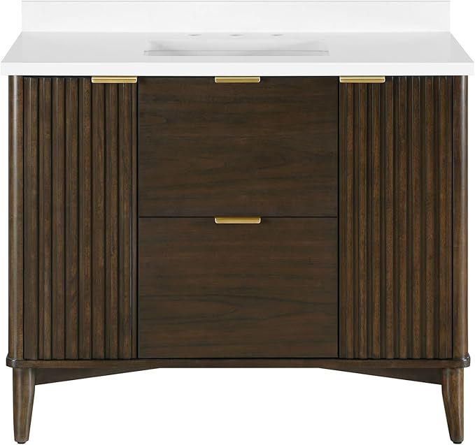 OVE Decors Indy 42 in. Undermount Single Sink Bathroom Vanity with White Engineered Marble Top, Dark Walnut