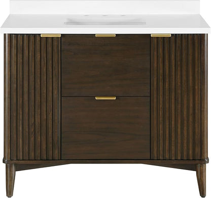 OVE Decors Indy 42 in. Undermount Single Sink Bathroom Vanity with White Engineered Marble Top, Dark Walnut