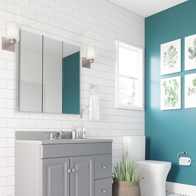 Design House Cyprus Medicine Cabinet, 3 Frameless Mirrored Doors, 2 Adjustable Shelves, Pre-Assembled, Surce or Recess-Mounted, White, 36.3 in. W x 4.4 in. D x 30.1 in. H, 590265
