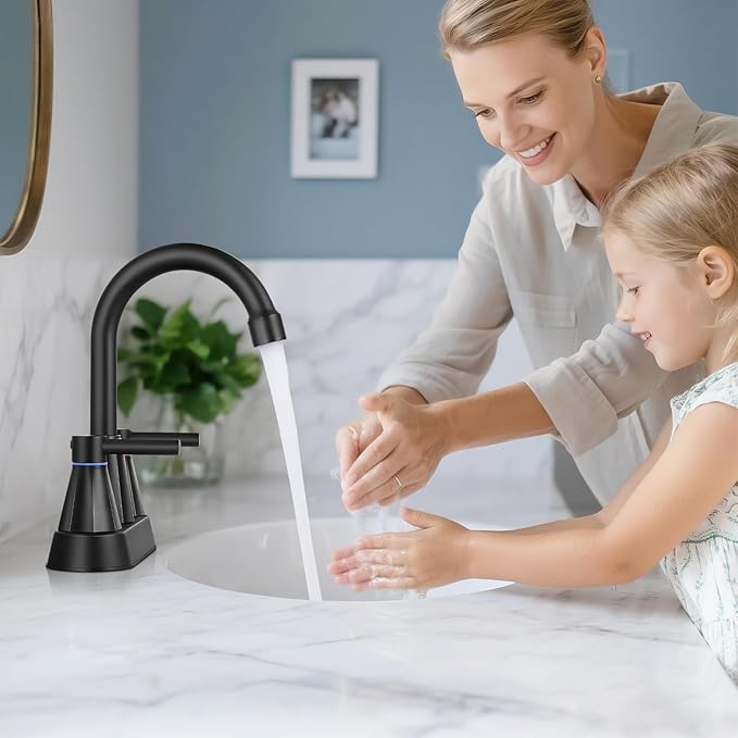 4 inches Bathroom Faucet for 3 Hole,2-Handle Matte Black Bathroom Sink Faucets with Pop Up Drain (2 Pack)