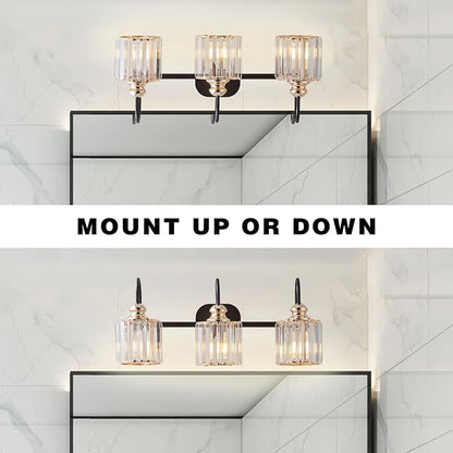 ExBrite 23" 3-Light Bathroom Light Fixtures, Crystal Vanity Lights for Bathroom Modern Wall Light Fixture Above Mirror