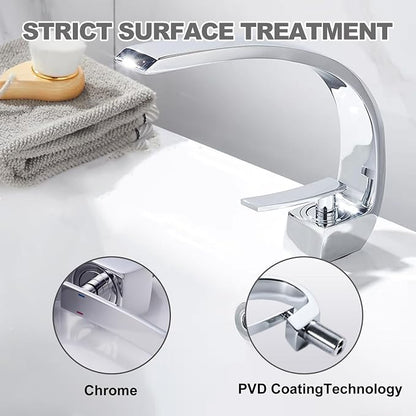 Chrome Bathroom Sink Faucet, Unique Design and Pop Up Drain