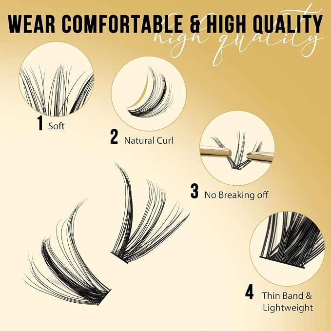 QUEWEL Lash Clusters 320Pcs 30D+40D D Curl Lash Cluster Eyelash Extensions | Cluster Lashes Mix9-16mm Individual Eyelashes Clusters Wispy Lash Clusters Thin Band Soft to Use at Home(30D+40D D Mix9-16)