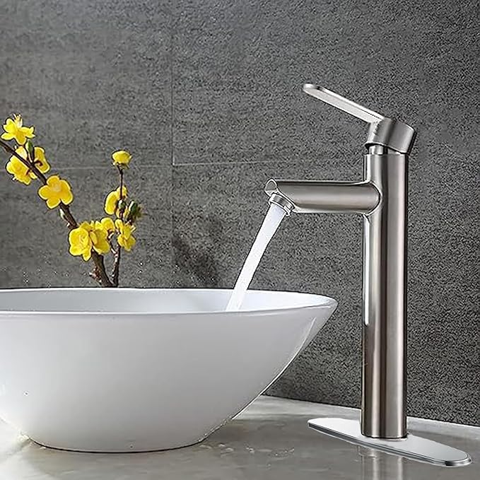 Bathroom Cold & Hot Stainless Steel Faucet, Ceramic Valve Cylinder; Silent Anti-Drip, Single Handle, Water Saving, Washbasin Sink, for Bathroom & Basin, Small Kitchen Faucet (Brushed-h)