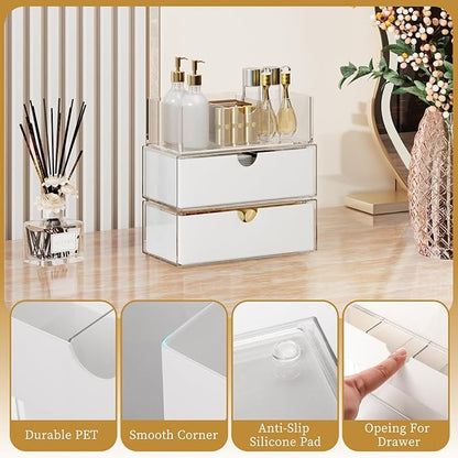 3 Tier Medicine Cabinet Organizer and Storage,Stackable Bathroom Medicine Organizer with Removable Dividers, Plastic Vanity Storage,White