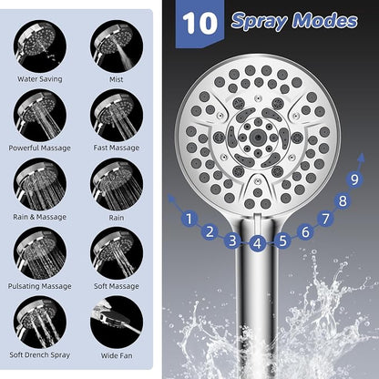 Hibbent Upgraded cUPC Certified 13'' Shower Head Combo, High Pressure 5 Spray Rainfall Showerhead with 10 Spray Modes Handheld, All Metal 3-way Diverter Shower Arm, 71'' Hose and Holder, Chrome