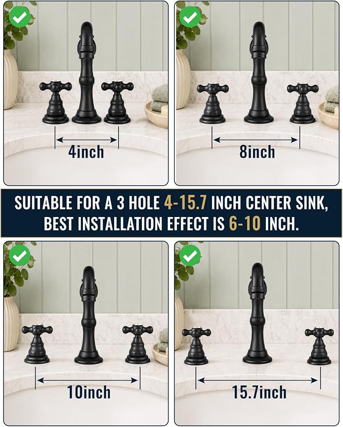 gotonovo Bathroom Faucet 3 Hole Vintage, Matte Black, H C Label | Widespread Bathroom Sink Faucet 8 Inch 2 Cross Handles,Pop Up Drain,cUPC Supply Line,4-15.7” Install,for Vanity Farmhouse RV