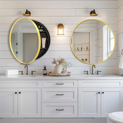 24 in Round Gold Medicine Cabinet with Mirror,Modern Bathroom Medicine Cabinet for Wall Metal Framed, Surface Mount Only Circular Storage Cabinet Shatterproof with Vanity Mirror