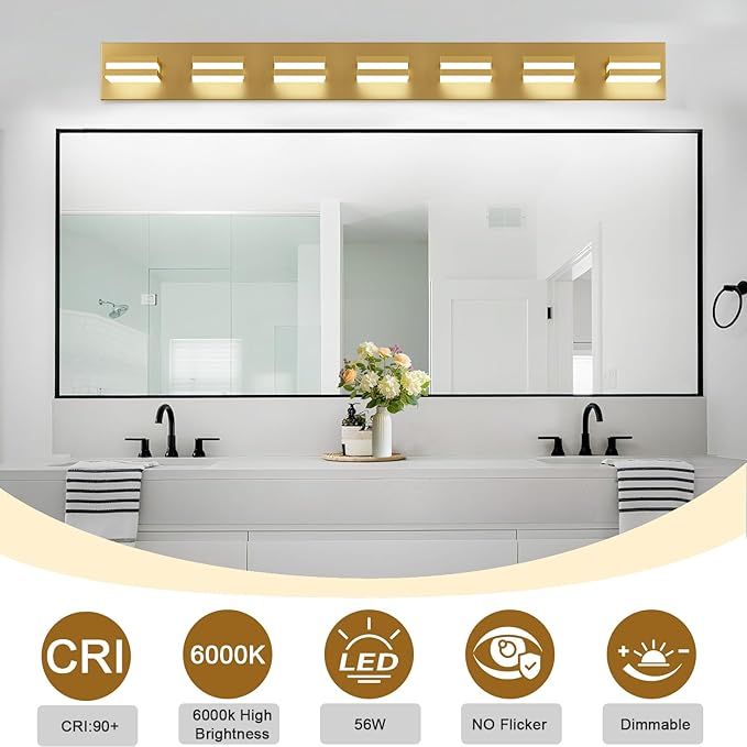 IZORRO LED Modern Bathroom Lights Fixtures(7-Light,Dimmable),Gold Acrylic Wall Lighting,Vanity Lights for Bathroom Over Mirror - 6000k 40In （No Assembly Required）