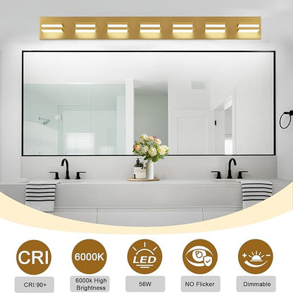 IZORRO LED Modern Bathroom Lights Fixtures(7-Light,Dimmable),Gold Acrylic Wall Lighting,Vanity Lights for Bathroom Over Mirror - 6000k 40In （No Assembly Required）