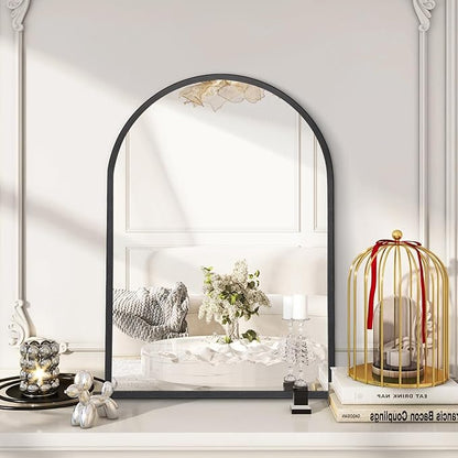 Arched Wall Mirror, 26"x18" Black Arch Mirror, Metal Frame Black Bathroom Mirror, Arched Vanity Mirror for Living Room Bedroom Mantel Entryway