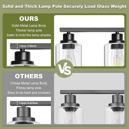 Unicozin Modern Bathroom Light Fixtures, 5 Light Vanity Lights Over Mirror, Black Wall Lamp with Clear Glass for Living Room Cabinet Bedroom Porch