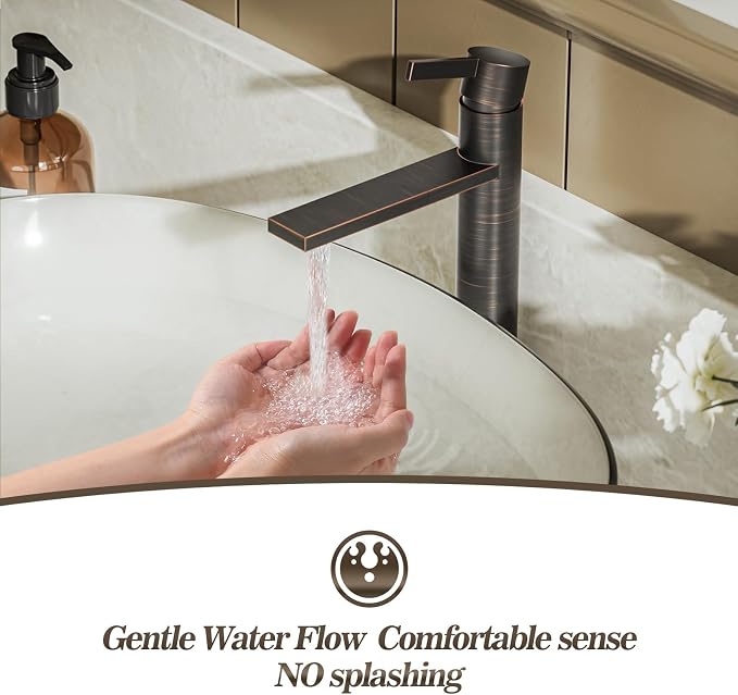 One Hole Tall Bathroom Vessel Sink Faucet, Oil Rubbed Bronze Single Hole Single Handle Modern Bathroom Faucet, with Pop Up Drain and Water Supply Line, FH02-ORB-V